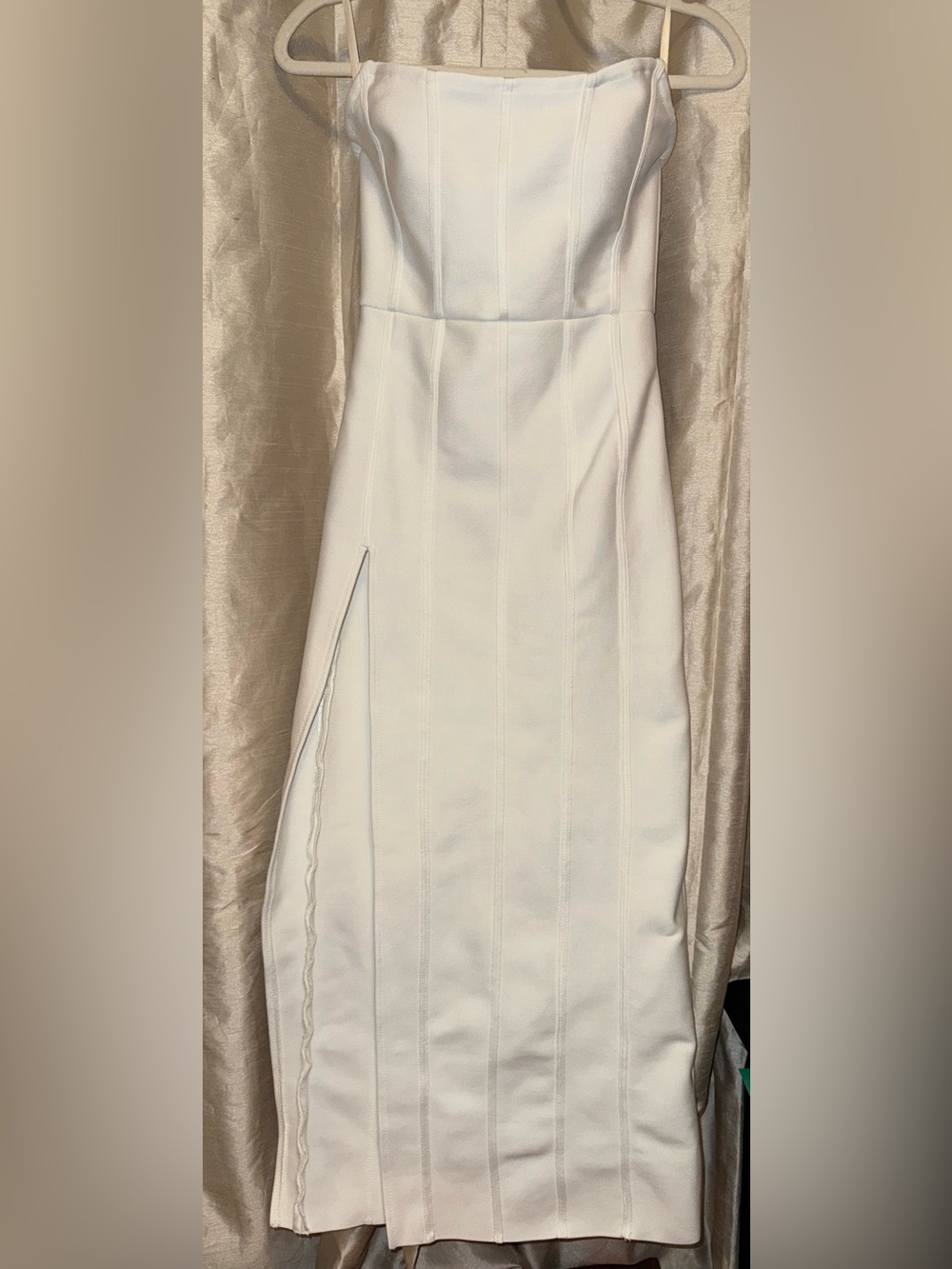 White Strapless Midi Dress with Side Slit